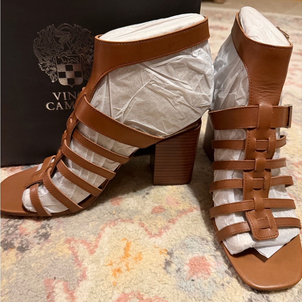 Vince Camuto Brown Strappy Block Heel Sandals